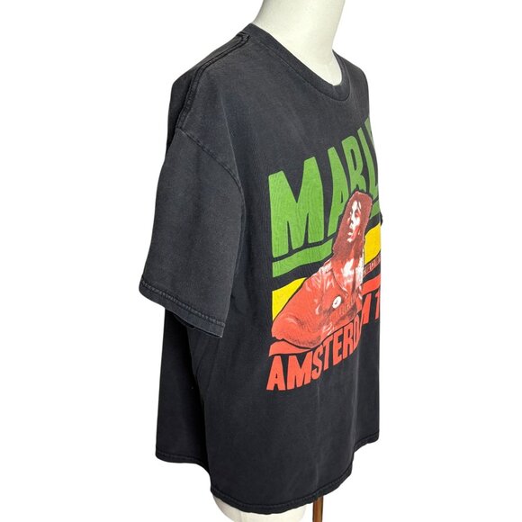 Vintage 90s Y2K Bob Marley Amsterdam 1976 Graphic TShirt 1X Black Reggae Tee - Picture 5 of 7